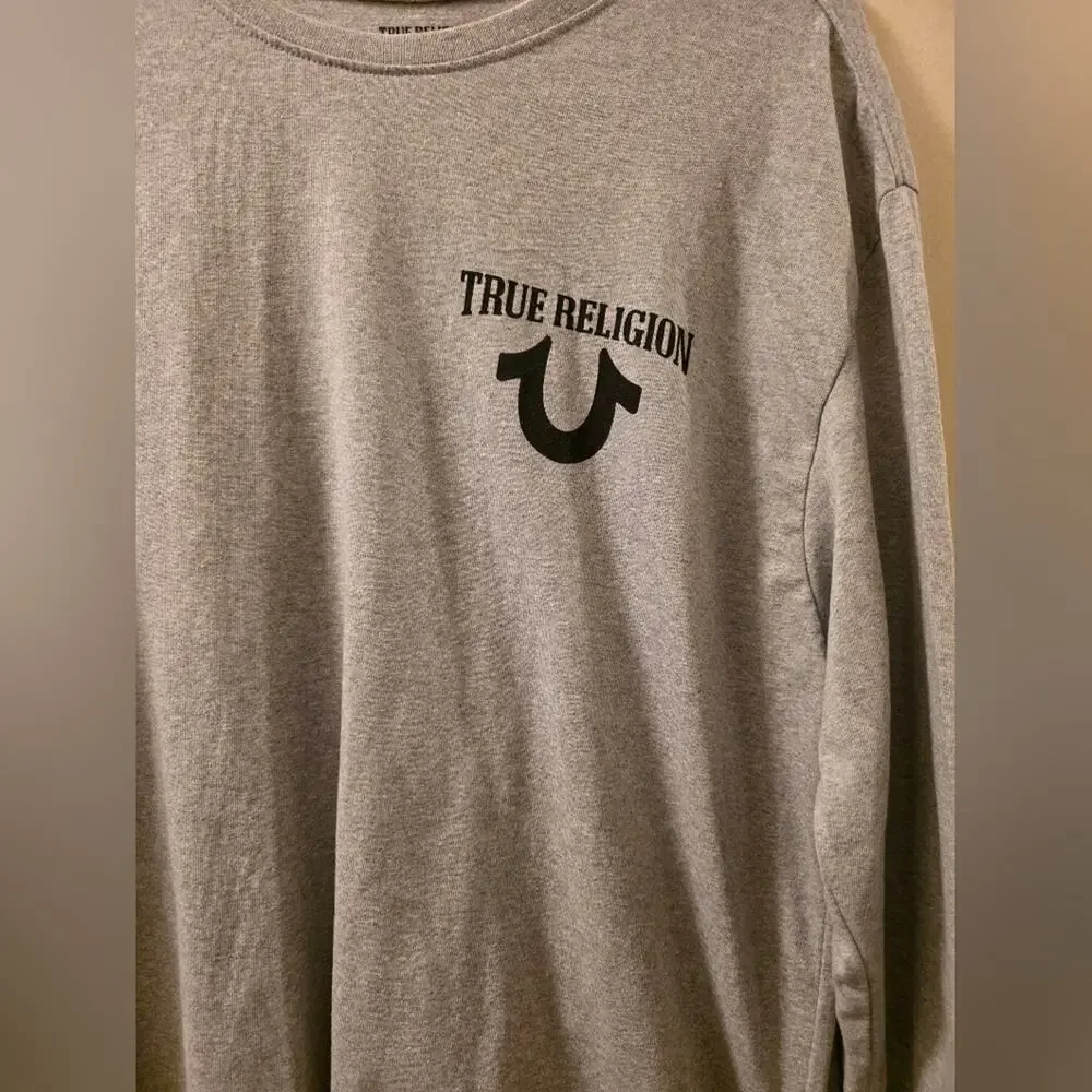 True Religion Mens Gray Long Sleeve Shirt Size XL Read Measurements